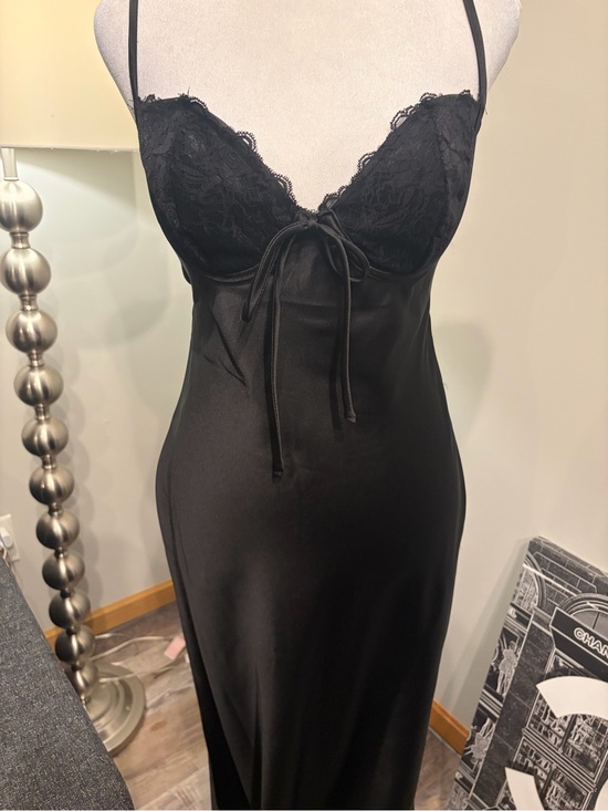 Princess Polly Other - Princess Polly Black Satin Lace-Trim Long Chemise Size 6